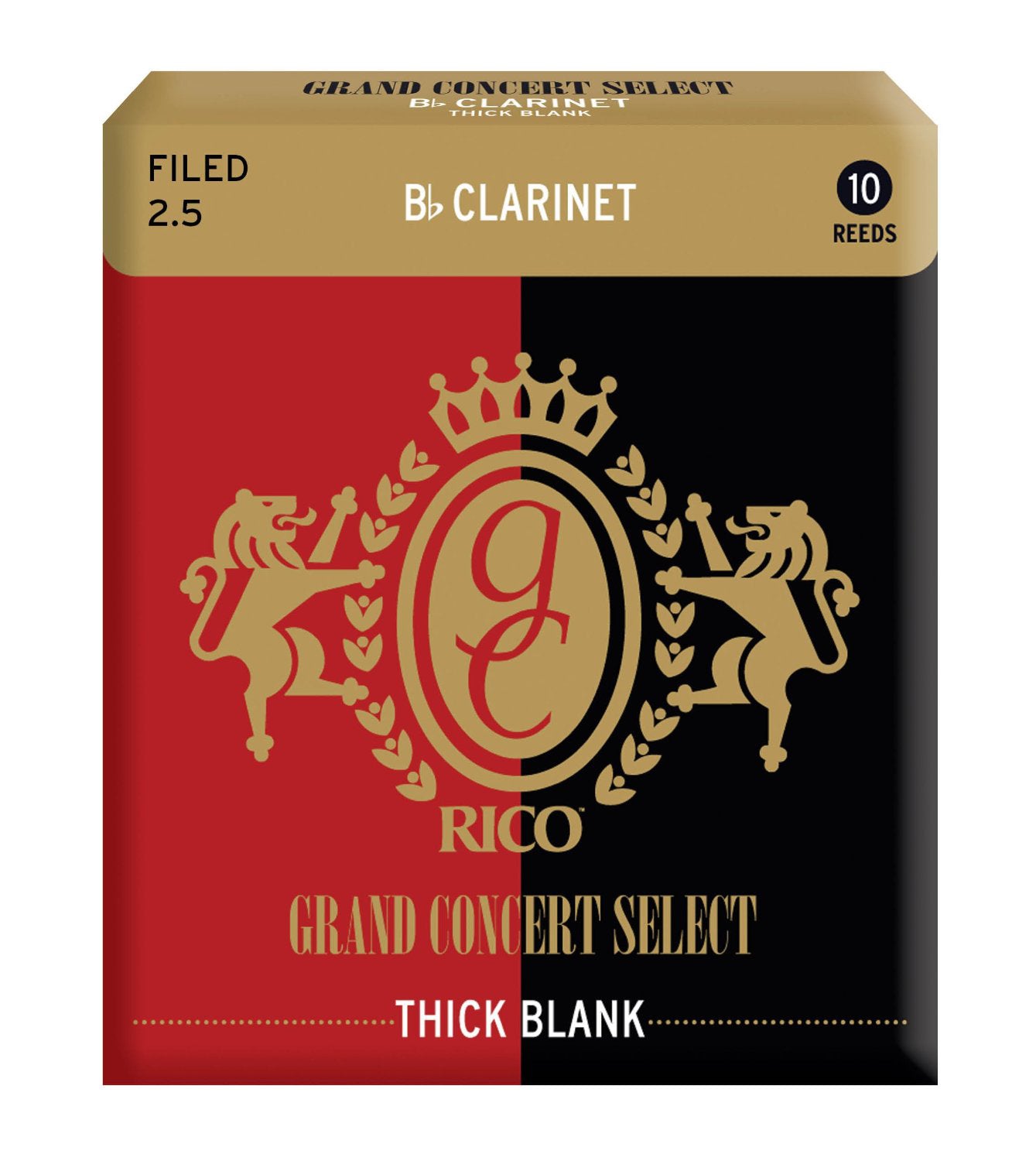 Rico Grand Concert Select Thick Blank Bb Clarinet Reeds, 10Ct, 2.5 Strength