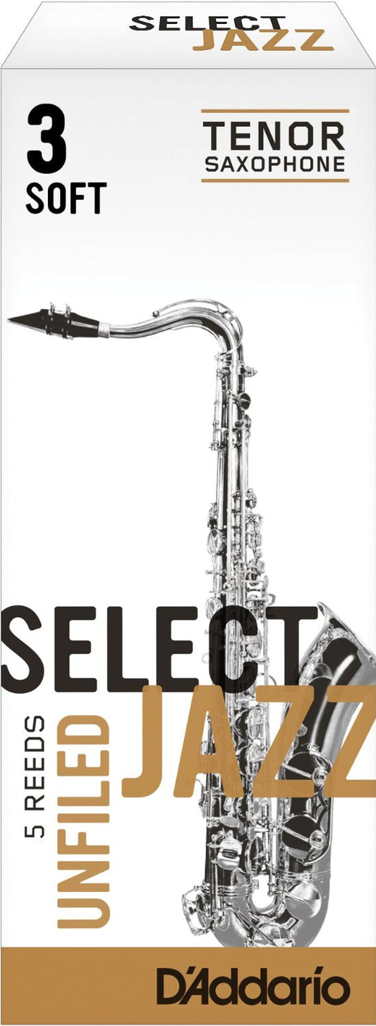 Rico Select Jazz Unfiled Bb Tenor Sax Reeds 3 Soft Strength, 5-Pack