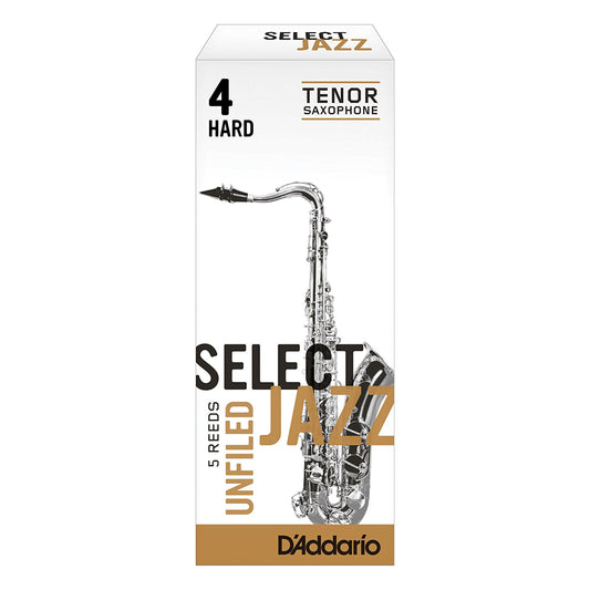 Rico Select Jazz Tenor Sax Reeds, Unfiled, Strength 4 Strength Hard, 5-pack