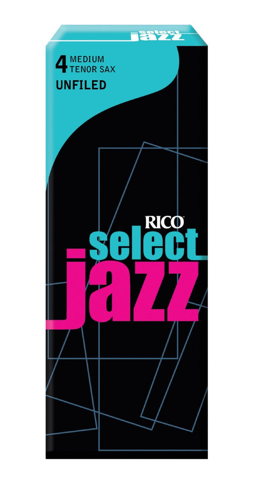 Rico Select Jazz Unfiled Bb Tenor Saxophone Reeds, 5 Ct. Size 4 Medium Strength