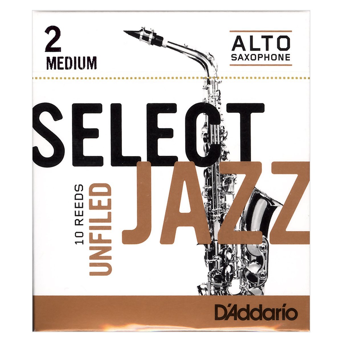 D’addario Select Jazz Unfiled Eb Alto Sax Reeds, 10ct, 2 Medium Strength
