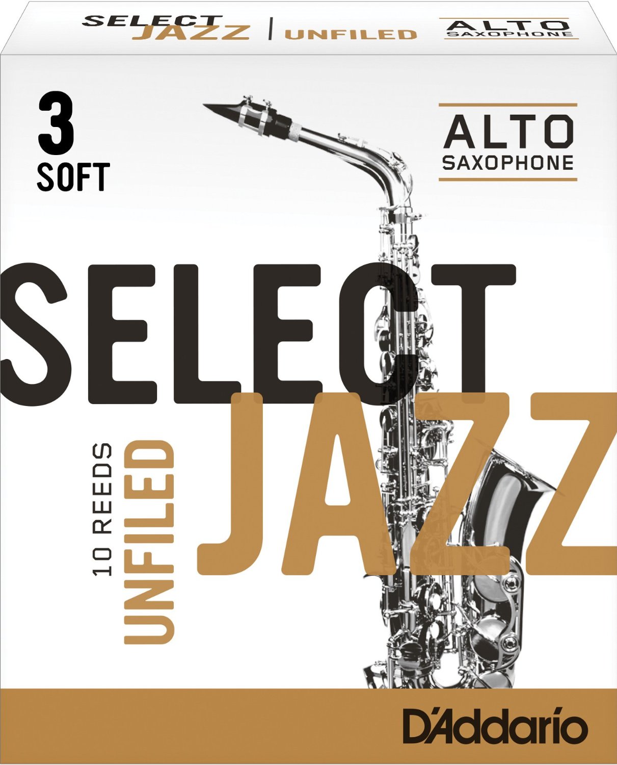 D'Addario Select Jazz Unfiled Eb Alto Saz Reeds 10ct 3 Soft Strength