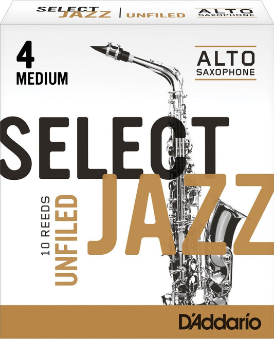 D'Addario Select Jazz Unfiled Eb Alto Saxophone Reeds, 10 Ct. 4 Medium Strength