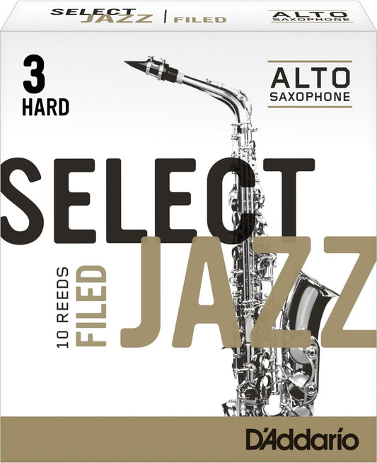 D’addario Jazz Select Filed Eb Alto Saxophone Reeds, 10 Ct, 3H Strength
