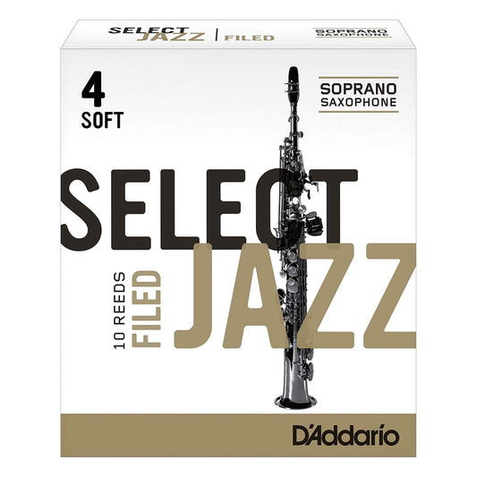 Rico Select Jazz Soprano Sax Reeds, Filed, Strength 4 Soft, 10-pack