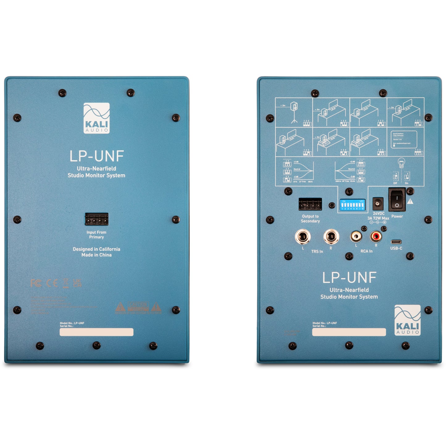 KALI AUDIO LP-UNF-B 4” Ultra Nearfield Powered Monitor System w/Bluetooth - Boundary Compensation EQ Settings - for Mixing, Recording, Audio Production - USB-C, TRS, RCA Inputs Blue (Pair)