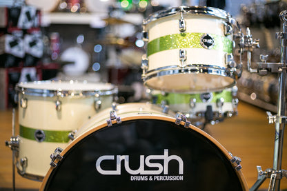 CrushSublime Maple E3 4 Piece Drumset in White w/ Lime Stripe Sparkle S3M428607
