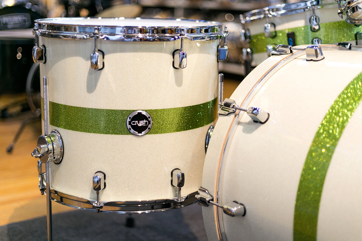 CrushSublime Maple E3 4 Piece Drumset in White w/ Lime Stripe Sparkle S3M428607