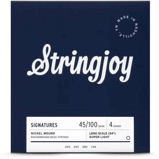 Stringjoy Super Light Gauge (45-100) 4 String Long Scale Nickel Wound Bass Guitar Strings
