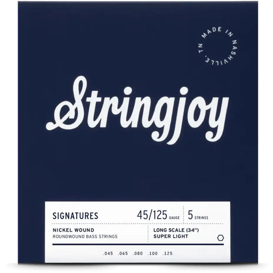 Stringjoy Super Light Gauge (45-125) 5 String Long Scale Nickel Wound Bass Guitar Strings