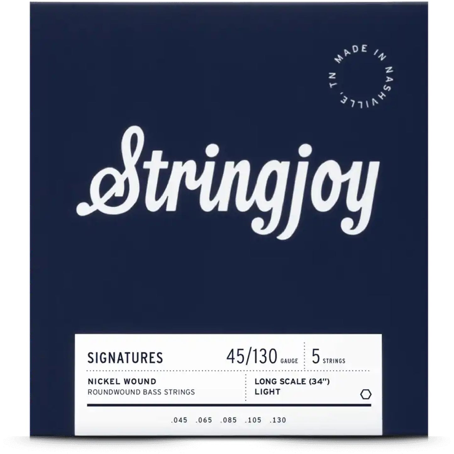 Stringjoy Light Gauge (45-130) 5 String Long Scale Nickel Wound Bass Guitar Strings
