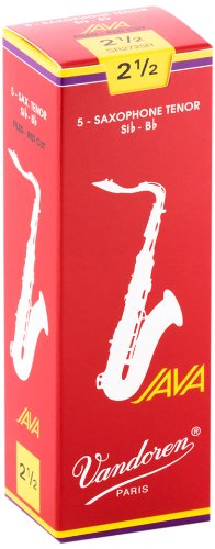 VANDOREN JAVA RED TENOR SAX REEDS, 5-Pack, 2.5 STRENGTH