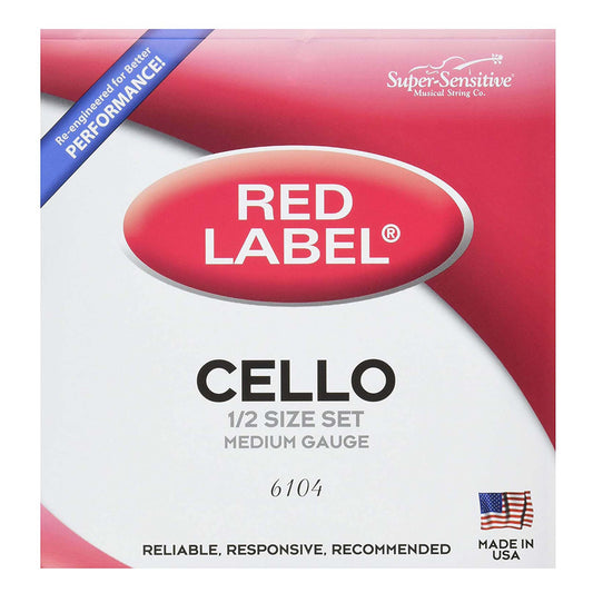 Super-Sensitive 6104 Red Label Cello String Set, Medium, 1/2 Size