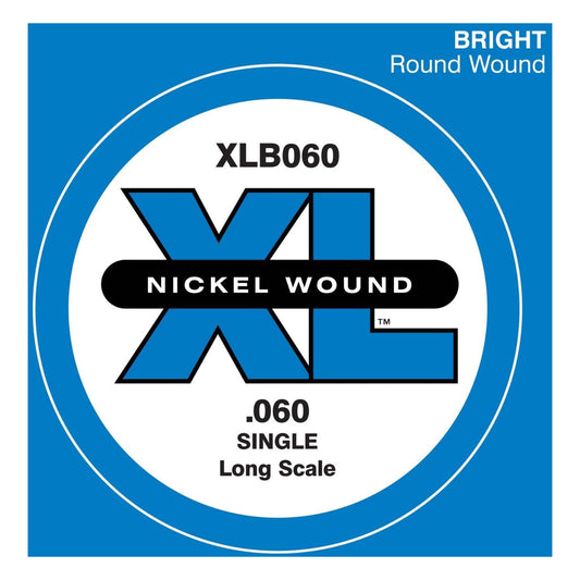D'Addario XLB060 Nickel Wound Bass Guitar Single String, Long Scale, .060