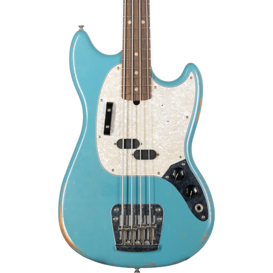Fender Justin Meldal-Johnsen Road Worn Mustang Bass - Faded Daphne Blue