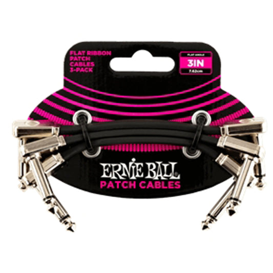 Ernie Ball Flat Ribbon Patch Cable - Right Angle to Right Angle - 3 Inch 3-Pack