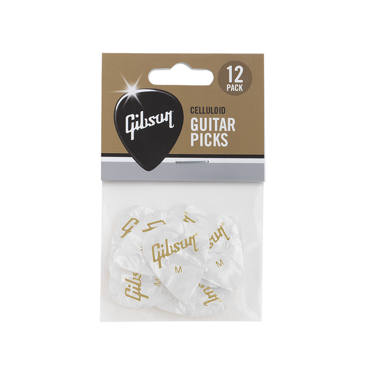 Gibson Pearloid White Picks - Medium- 12 Pack