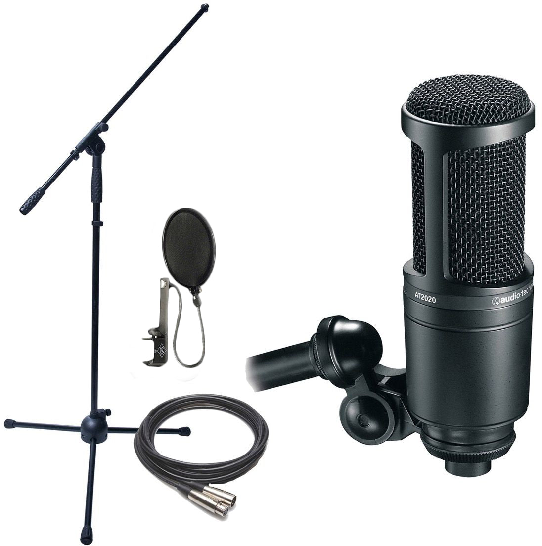 Audio Technica AT2020 Cardioid Condenser Mic w/ Stand, Cable & Filter