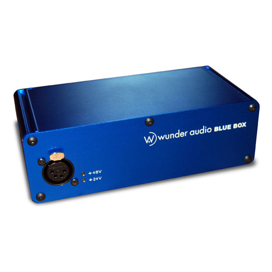 Wunder Audio Blue Box PSU with dc main cable and dc daisy chain cable