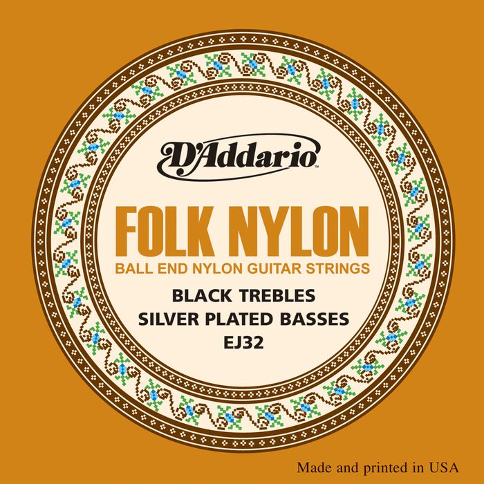 D’Addario EJ32 Folk Nylon Silver/Ball End Black Treble Guitar Strings
