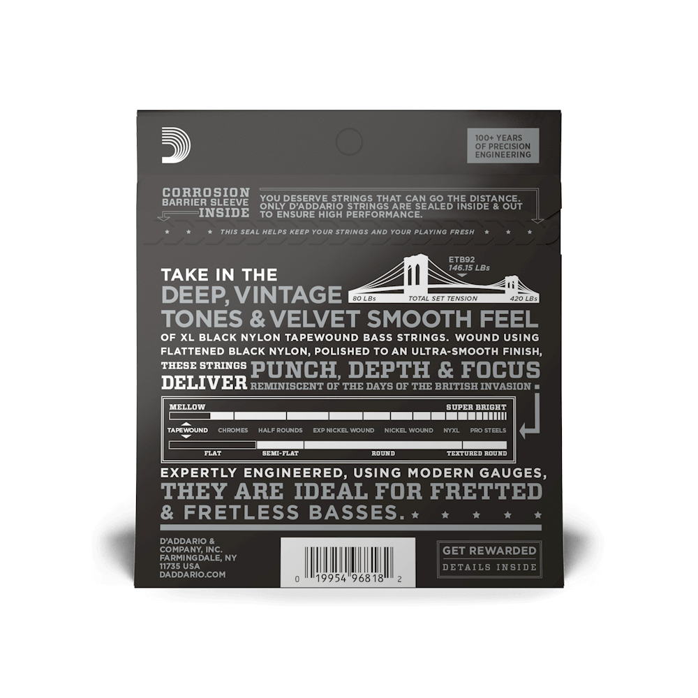 D'Addario ETB92 Tapewound Electric Bass Guitar Strings - Medium 50-105