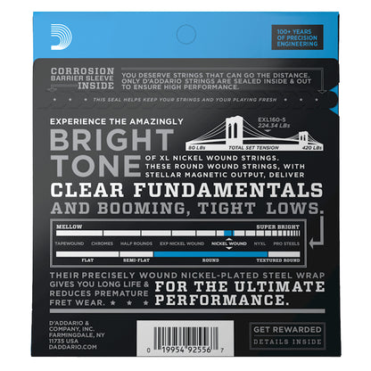 D’Addario EXL1605 Medium Long Scale 5-String Bass Strings