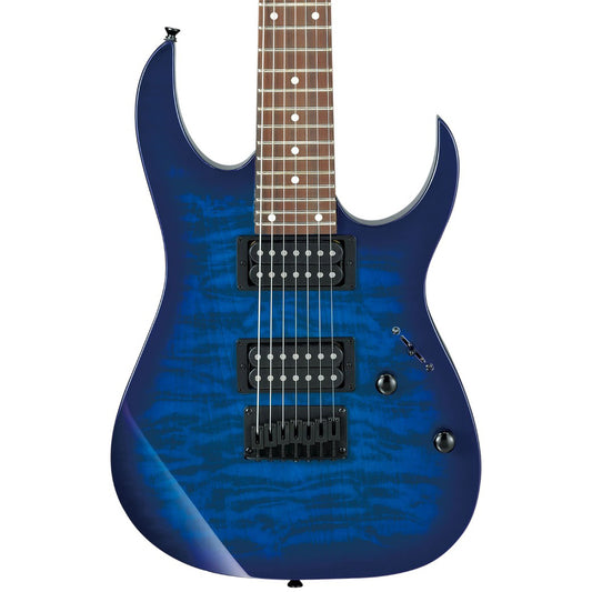Ibanez GRG7221QATBB RG 7 String Electric Guitar in Transparent Blue Burst