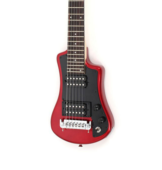 Hofner Shorty Deluxe 2 Humbucker Travel Electric Guitar in Red with Gig Bag