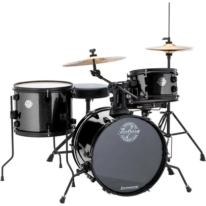 Ludwig LC178X016 Questlove Pocket Kit w/ Hardware & Cymbals, Black Sparkle