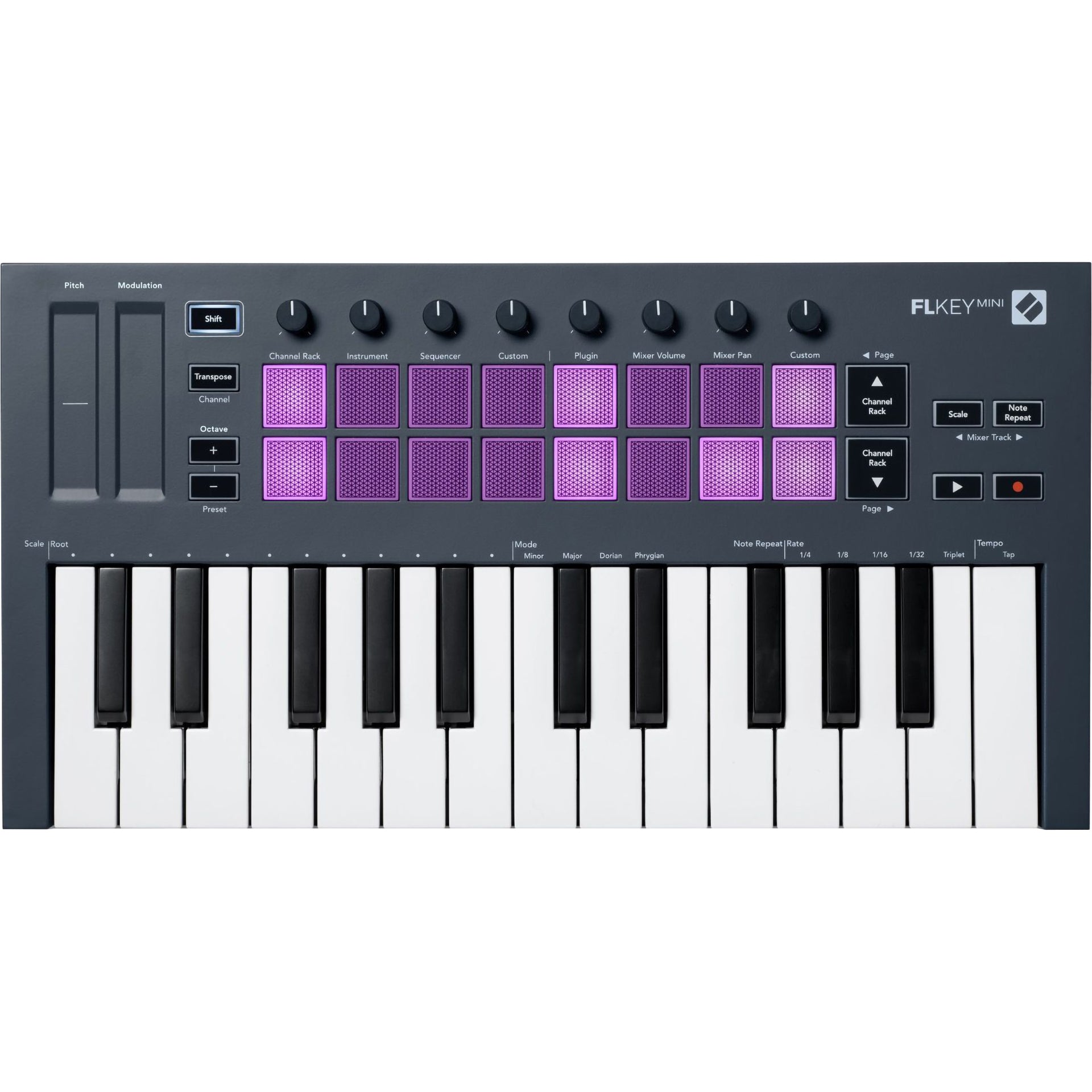 addictive keys sustain pedal automation Novation FLKey Mini compact 25-mini-key MIDI keyboard for FLStudio – Alto Music