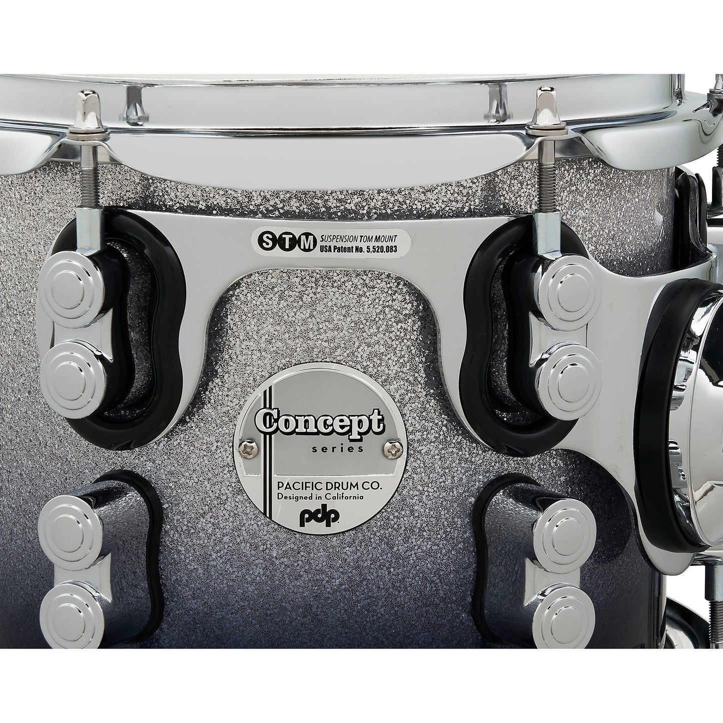 Pacific Drums Concept Maple 7pc Shell Kit Drumset Silver to Black Sparkle Fade
