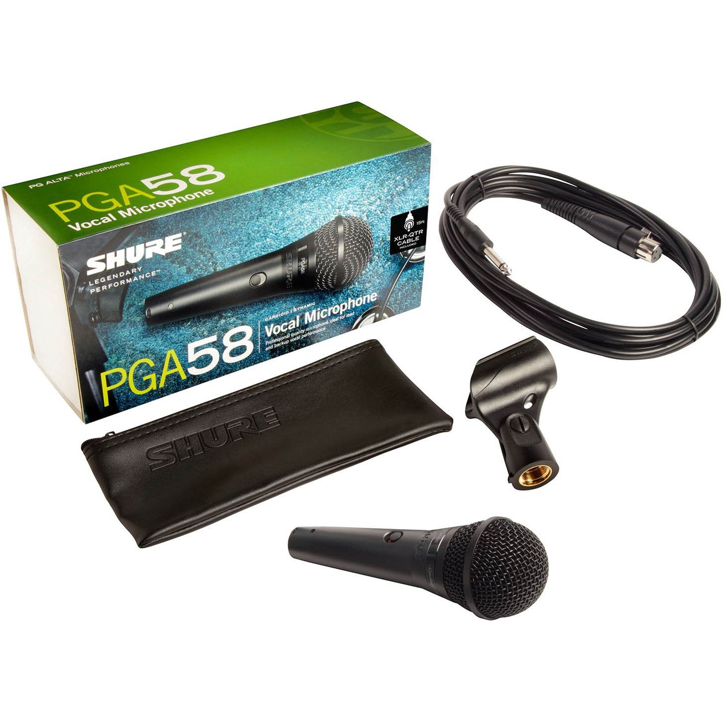 Shure PGA58-QTR Cardioid Dynamic Vocal Microphone with 15ft. XLR-QTR Cable