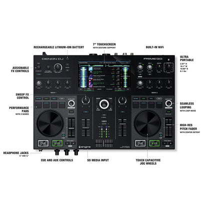 Denon DJ Prime Go - 2 Deck Rechargeable Smart DJ Console with Touch Screen