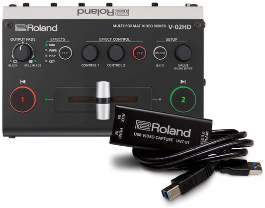 Roland V-02HD STR Video Switcher Web Streaming Bundle with UVC-01