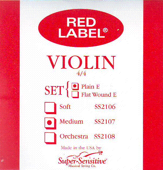 Super Sensitive SS2107E Red Label Medium Violin Strings 4/4