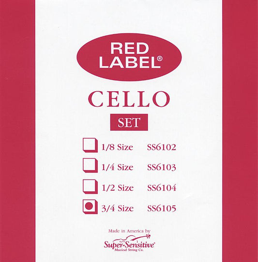 Super Sensitive SS6105 Red Label Medium Cello Strings 3/4