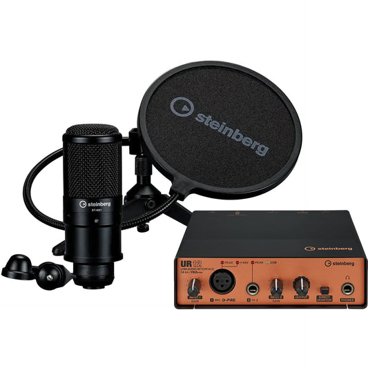 Steinberg UR12B PS Podcast Starter Pack with Mic, Mic Stand, & Pop Shield