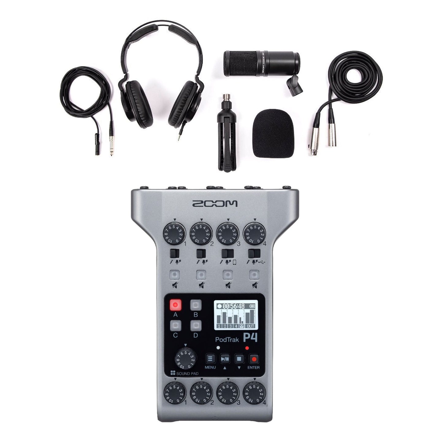 Zoom PodTrak ZDM-1 P4 Podcasting Recorder with Podcast Accessory Bundle